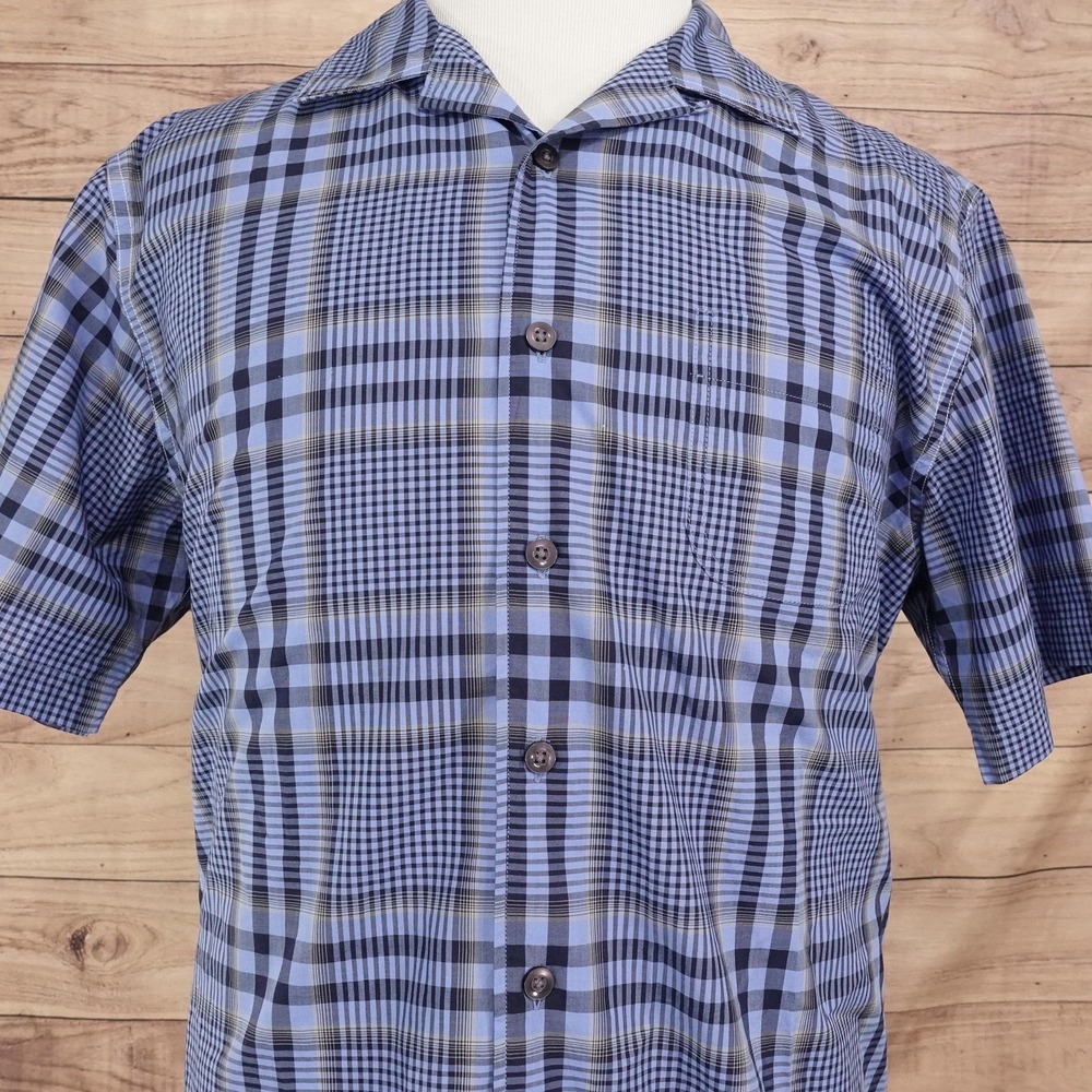 Cremieux Shirt Mens L Blue Plaid Short Sleeve Button-Up Cotton Casual Collared